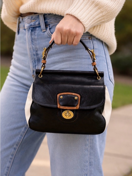Coach Handbags - Coach Willis 70th Anniversary Navy Ivory Colorblock Leather Turnlock Bag